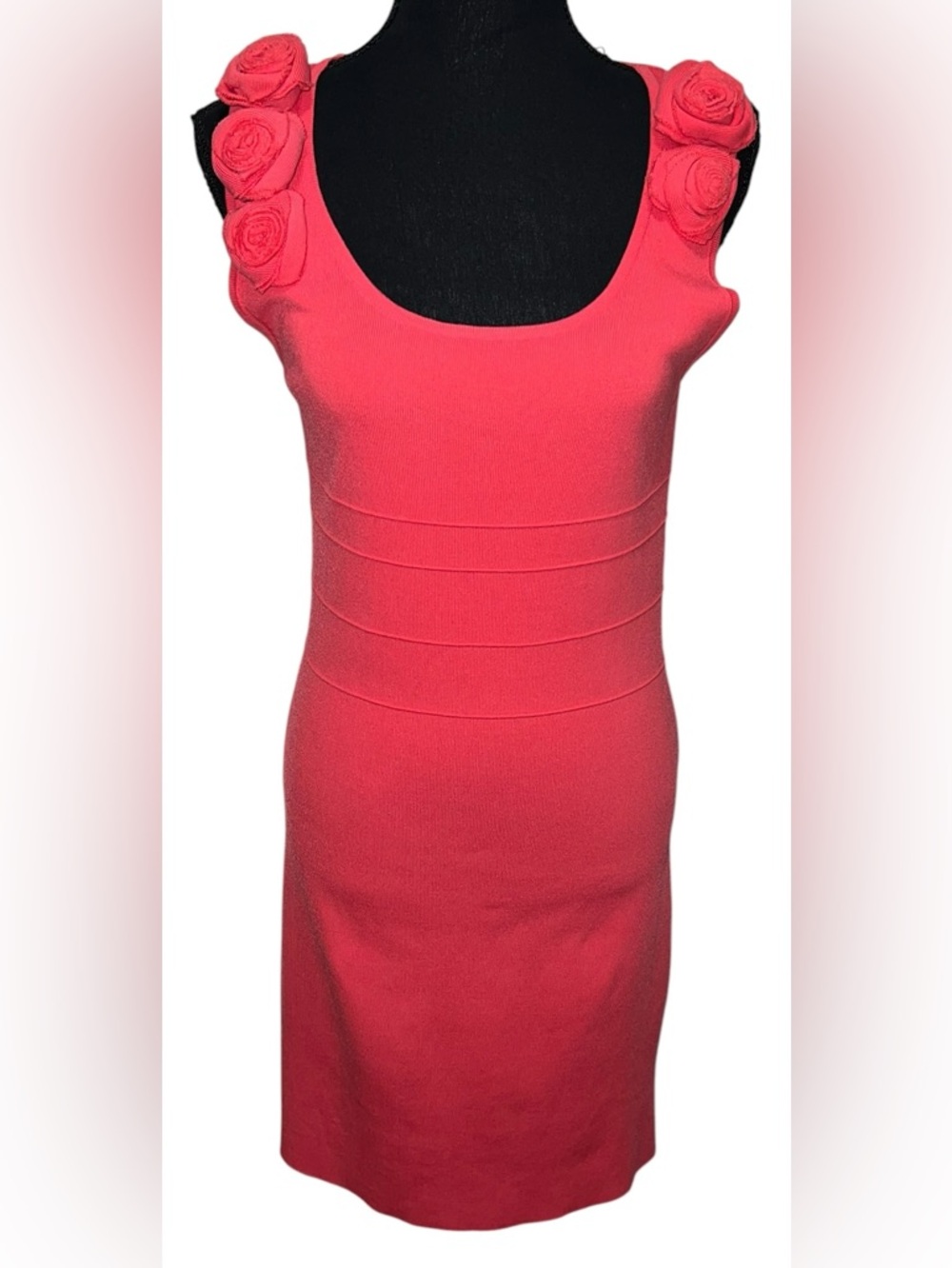 CARMEN by Carmen Marc Valvo Sz Med Solid Salmon Sleeveless Ruffle Pencil Dress